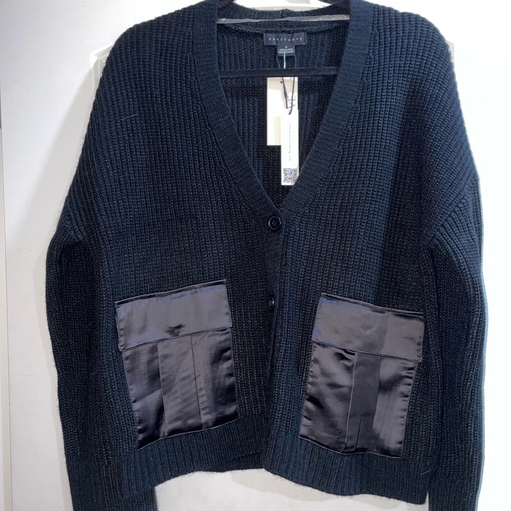 Sanctuary Black Cardigan with Satin Pockets